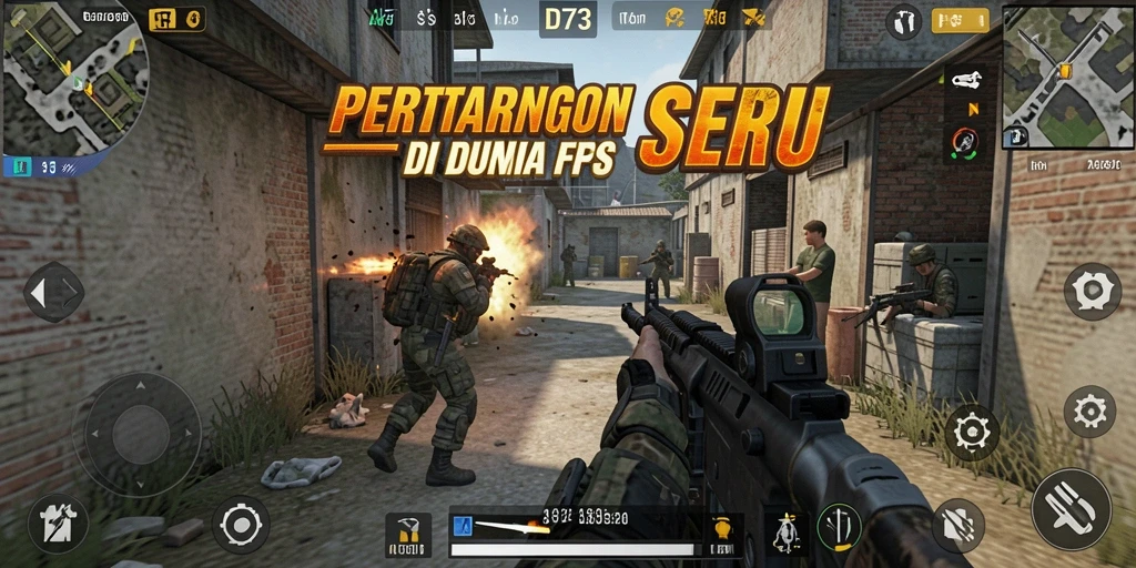 Screenshot D73 menampilkan momen seru di medan perang FPS.