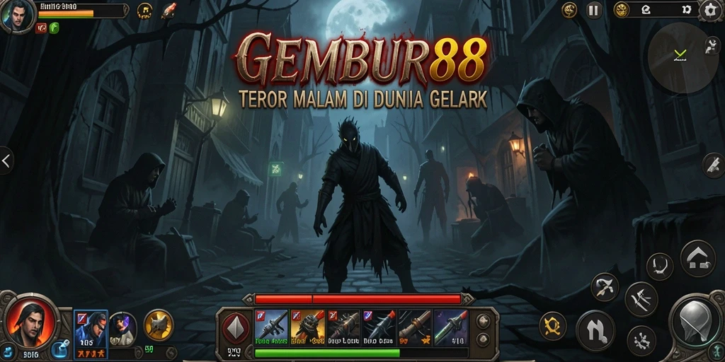 Tampilan gameplay <strong>GEMBUR88</strong> yang menegangkan di dunia horor.
