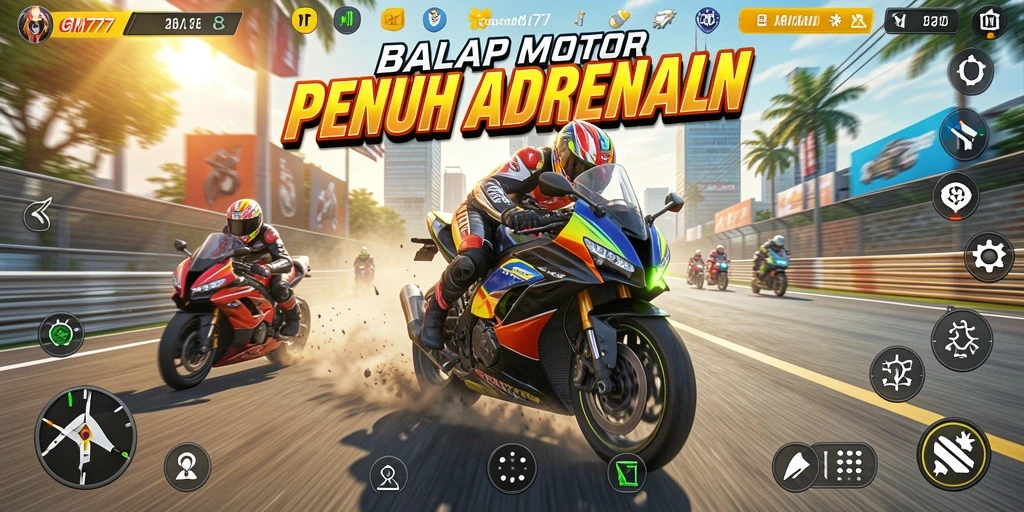 Gameplay seru GM777 dalam balapan motor yang mendebarkan.
